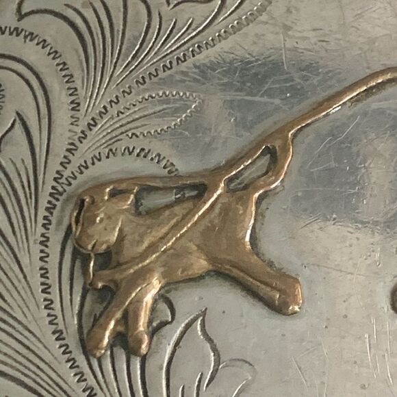 Vintage German Silver Cowboy Roping Calf Oval Belt Buckle - Picture 8 of 17